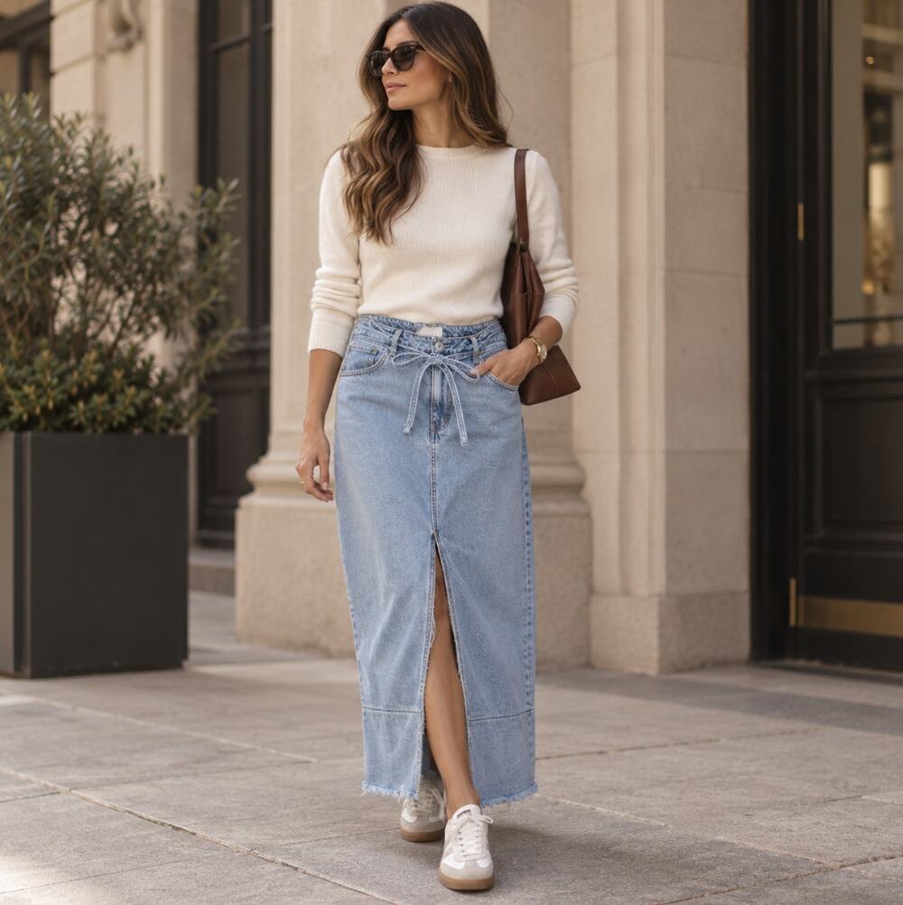 HABITUAL Denim Maxi Skirt Raw Hem Sz XL $120 {3L40}